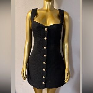 French Connection Black Mini Dress with Pearl Buttons